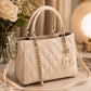Elegant Cream Quilted Chain Tote Handbag with Crossbody Strap