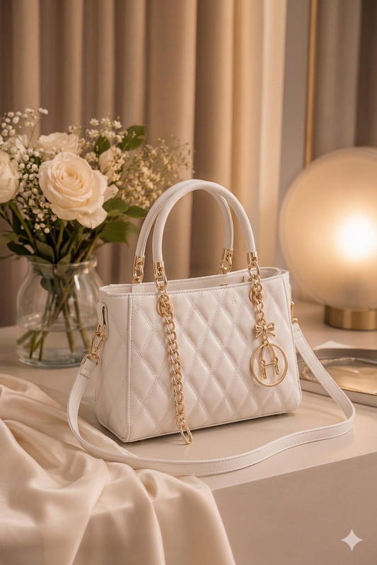 Elegant White Quilted Chain Tote Handbag with Crossbody Strap (Copy)