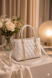 Elegant White Quilted Chain Tote Handbag with Crossbody Strap (Copy)