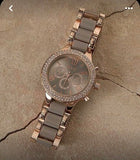 Elegant Rose Gold & Taupe Crystal Chronograph Women's Watch